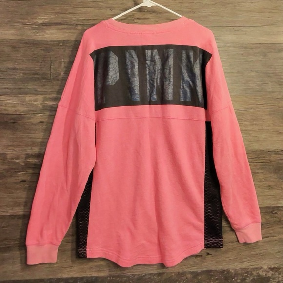PINK Victoria's Secret Pink Long Sleeve Sweatshirt with Black Mesh - Picture 4 of 5